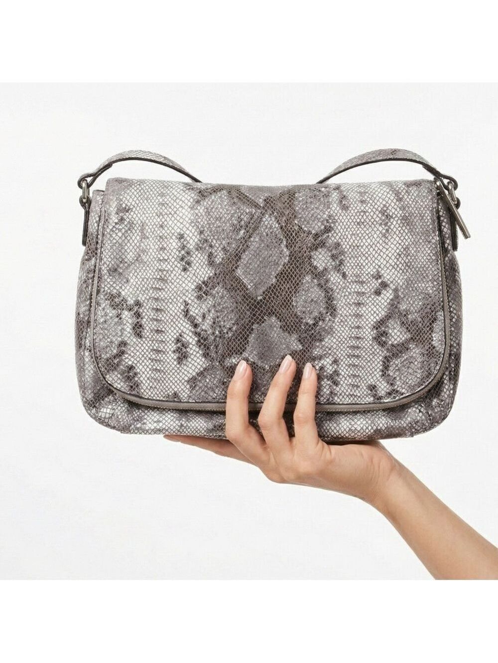 DANIER LEATHER Genuine Leather Python Embossed Fold Over Crossbody Bag w/Dustbag